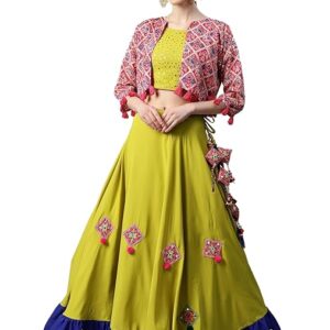 Maslin Cotton Embroidered Unstitched Lehenga Choli With Koti