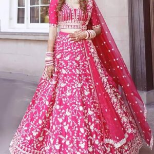 Pink color bridal Lehenga Choli with Dupatta