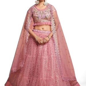 Net Embroidered Semi-Stitched Lehenga Choli with Dupatta