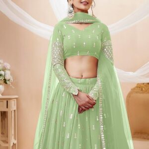 Zari Embroidered Semi-Stitched Lehenga Choli With Dupatta