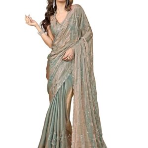 Satin Siroski Mirror Work Saree